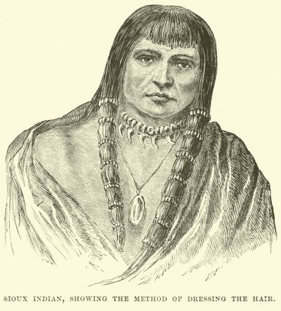 Sioux Indian, saç şekillendirme yöntemini gösteriyor by English School