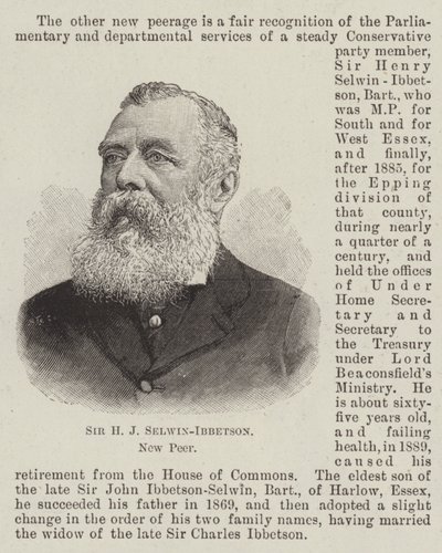Sir HJ Selwin-Ibbetson, New Peer (gravür) by English School