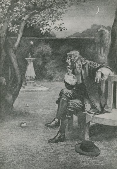 Sir Isaac Newton bir elmanın düştüğünü görür by English School