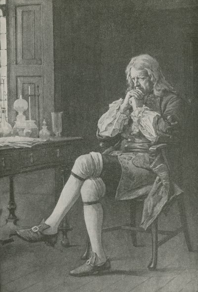 Sör Isaac Newton oturmuş rüya görüyor by English School