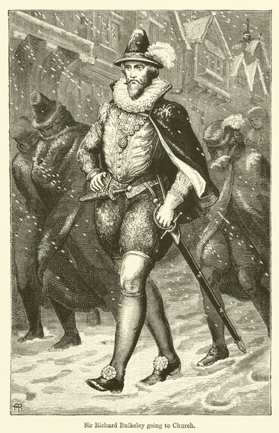 Sir Richard Bulkeley kiliseye gidiyor (gravür) by English School