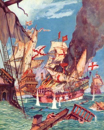 Sir Richard Grenville, Flores Savaşı (renkli taş) by English School
