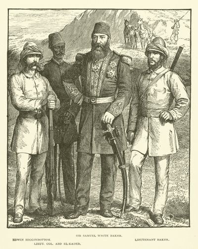 Sir Samuel White Baker, Edwin Higginbottom, Teğmen Baker, Yarbay Abd El-Kader (gravür) by English School