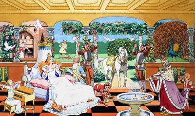 Uyuyan Güzel Uyandı (kağıt üzerine guaj) by English School