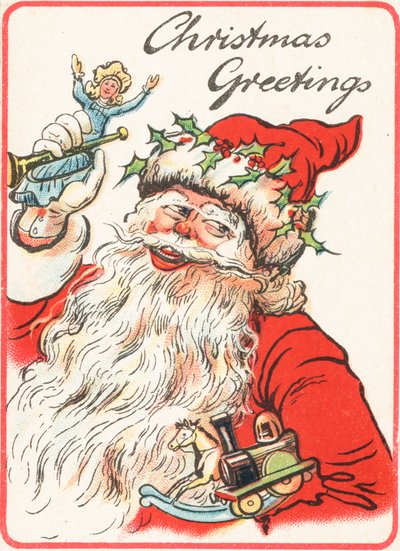 Gülümseyen Noel Baba elinde oyuncaklar, Noel kartı by English School