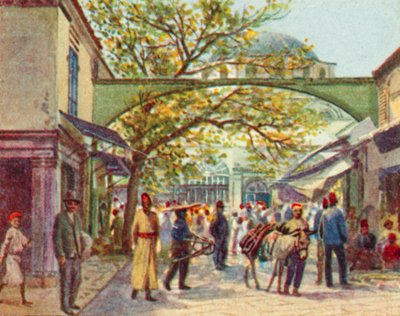 İzmir, Bir Türk çarşısı (renkli lito) by English School