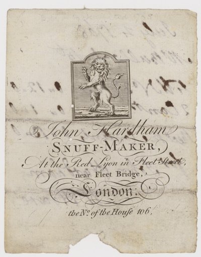Snuff Maker, John Hardham, ticari kart by English School