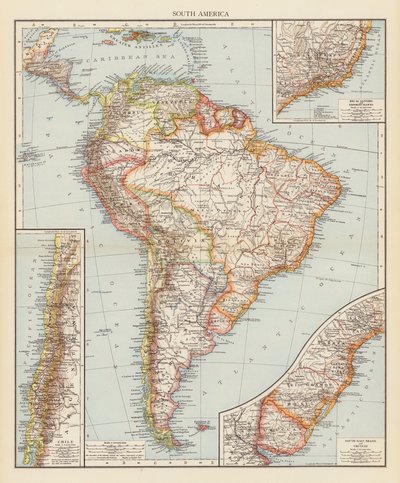 Güney Amerika (renkli lito) by English School