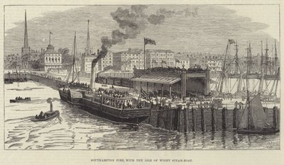 Southampton İskelesi, Isle of Wight Steam-Boat ile (gravür) by English School