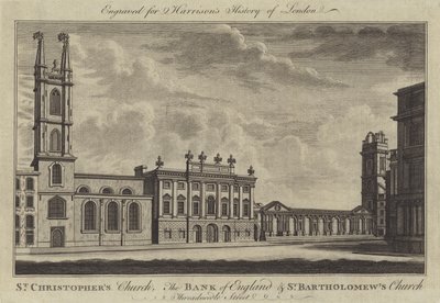 St Christopher Kilisesi, İngiltere Bankası ve St Bartholomew Kilisesi, Threadneedle Caddesi (gravür) by English School