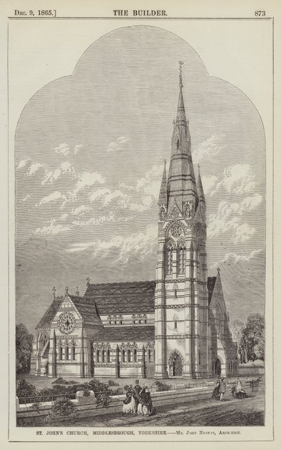 St John Kilisesi, Middlesbrough, Yorkshire, Bay John Norton, Mimar (gravür) by English School