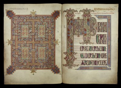Aziz Yuhanna İncili; Halı sayfası ve Incipit sayfası, Cotton Nero D. IV, Lindisfarne İncillerinden f.210v ve f.211r, 710-721 (vellum) by English School
