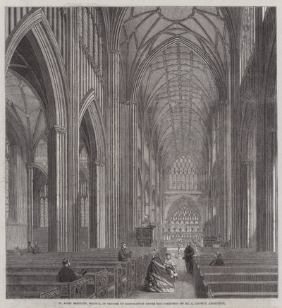 St Mary Redcliffe, Bristol, Bay G Godwin, Mimar (gravür) Yönetiminde Restorasyon Sürecinde by English School
