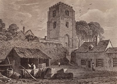 Eski duvarı gösteren St Marys Kilisesi 1824 (lito) by English School