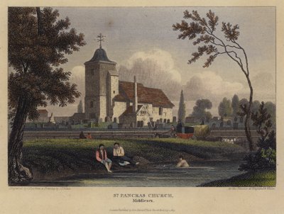 St Pancras Kilisesi, Middlesex (renkli gravür) by English School