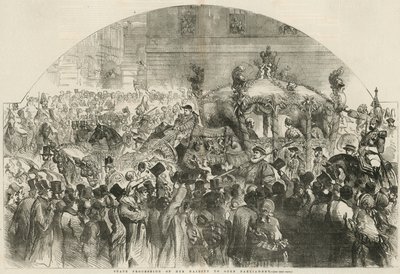 Majestelerinin Parlamentoyu açmak için devlet alayı by English School