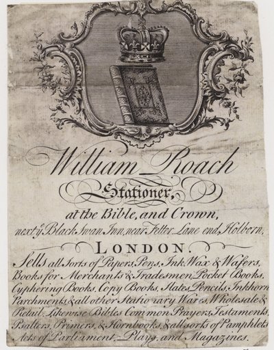 Kırtasiyeci, William Roach, ticaret kartı by English School