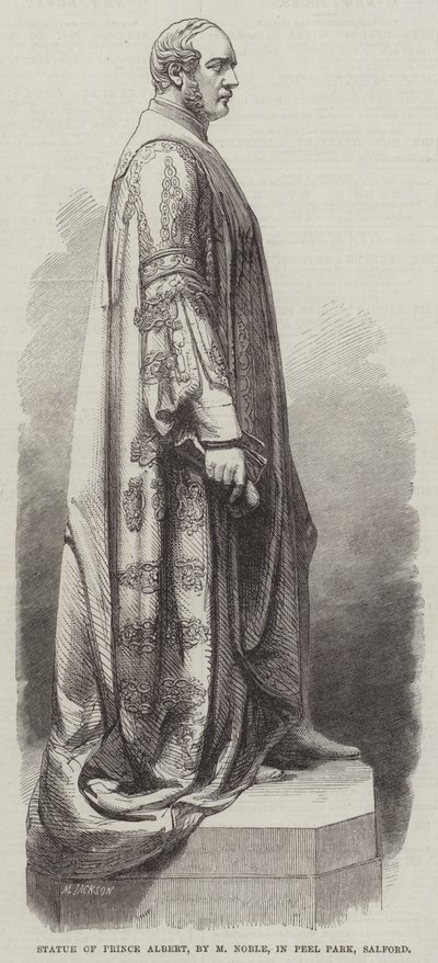Prens Albert heykeli, M Noble tarafından, Peel Park, Salford (gravür) by English School