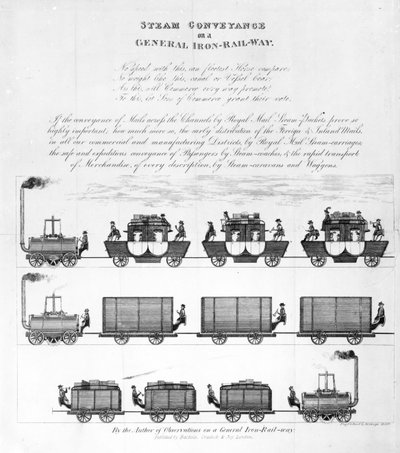Genel Demir Demiryolunda Buhar Taşımacılığı, 1825 (gravür) by English School