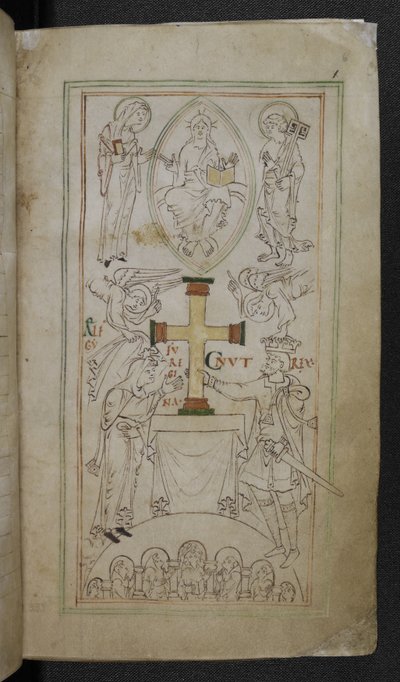 Stowe 944 f.6 Kral Cnut ve Kraliçesi Aelfgyfu, Yeni Minster