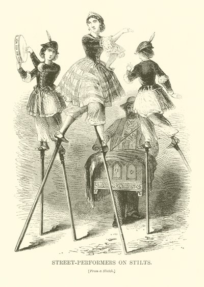 Stilts üzerinde sokak sanatçıları (gravür) by English School