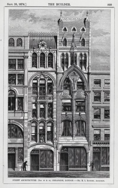Sokak Mimarisi, Nos 48 ve 49, Cheapside, Londra (gravür) by English School