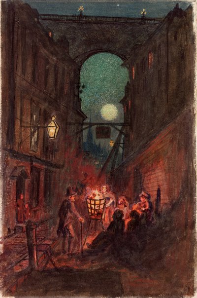 Sokak Sahnesi, Newcastle upon Tyne (kâğıt üzerine suluboya) by English School