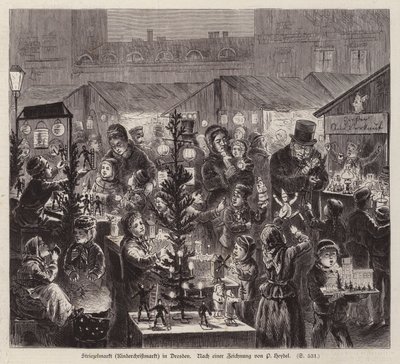 Striezelmarkt Noel pazarı, Dresden, Almanya (gravür) by English School