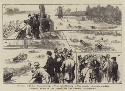 Amatör Şampiyonası için Thames'de Yüzme Maçı (gravür) by English School