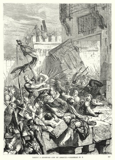 Savunan Bir Şehri Saldırıyla Almak, Jeremiah IV, 5 (gravür) by English School