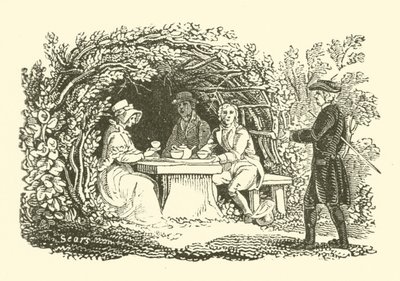 Bahçede çay içmek (tahta baskı) by English School