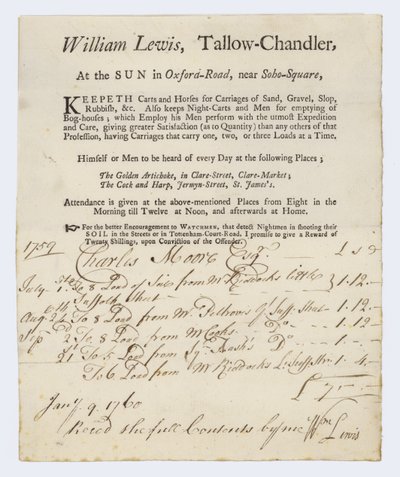 Tallow Chandler, William Lewis, ticaret kartı by English School