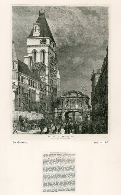Temple Bar, Londra. yıkım, 1877 by English School