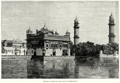 Amritsar Tapınağı ve Ölümsüzlük Gölü (gravür) by English School