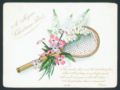 Tenis Raketi ve Çiçekler, Noel Kartı. by English School