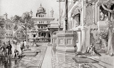Akal Takht veya Akal Bunga, Harmandir Sahib (Altın Tapınak) kompleksi, Amritsar, Pencap, Hindistan, 1864, Hutchinson