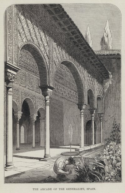 Generalife Arcade, İspanya (gravür) by English School