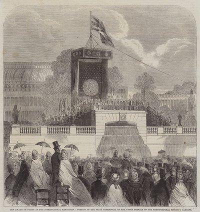 Uluslararası Sergide Ödül Ödülü, Devlet Töreninin Bahçe Bitkileri Derneği Bahçelerinin Üst Terasında Bir Kısmı (gravür) by English School
