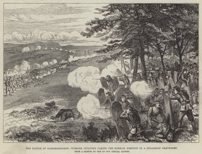 Karahassankoi Muharebesi, Bulgar Mezarlığında Rus Pozisyonunu Alan Türk Piyade (gravür) by English School