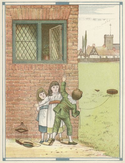 The Bird Catcher (renkli taş baskı) by English School