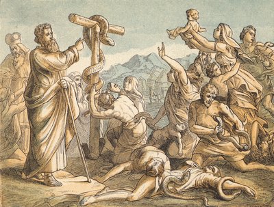 Brazen Serpent (renkli gravür) by English School