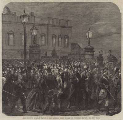 Gönüllü İncelemeden önceki Cumartesi Gecesi Brighton Tren İstasyonu (gravür) by English School