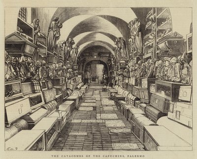Capuchinlerin Yeraltı Mezarları, Palermo (gravür) by English School