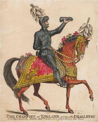 İngiltere Şampiyonu meydan okuma veriyor (renkli gravür) by English School