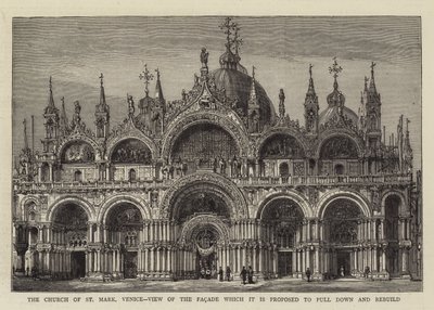 St Mark Kilisesi, Venedik, Yıkılıp yeniden inşa edilmesi önerilen cephenin görünümü (gravür) by English School