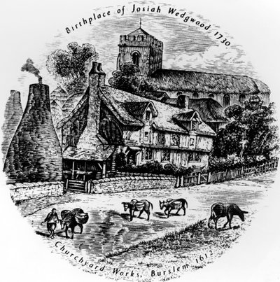 Churchyard çalışır ve St. Johns Kilisesi, Burslem, 19. yy by English School
