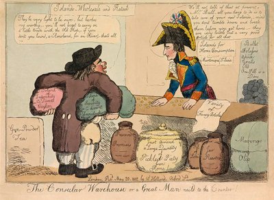 Konsolosluk Deposu ya da Büyük Adam Sayaca çivilenmiş, pub. 1802 el renkli gravür. by English School