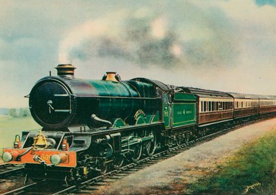 "Kral George V" tarafından çekilen "Cornish Riviera Express", Great Western Railway (renkli lito) by English School