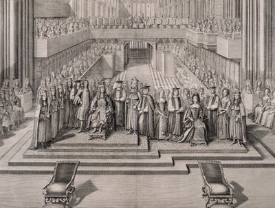 Kral II. James'in (1633-1701) ve ikinci karısı Modena'lı Mary'nin (1658-1718) taç giyme töreni 1685 by English School