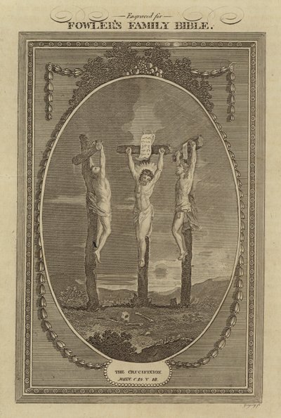 Çarmıha Gerilme, Yuhanna, Bölüm 19, Ayet 18 (gravür) by English School